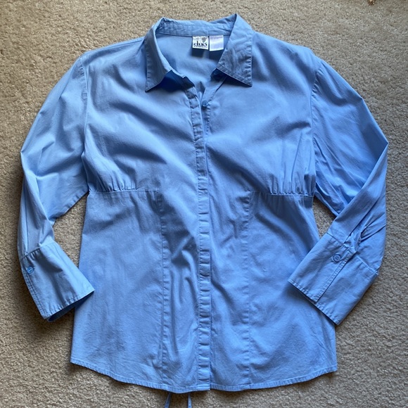 Duo Maternity baby blue lace up/tie back button down shirt M - Picture 8 of 17